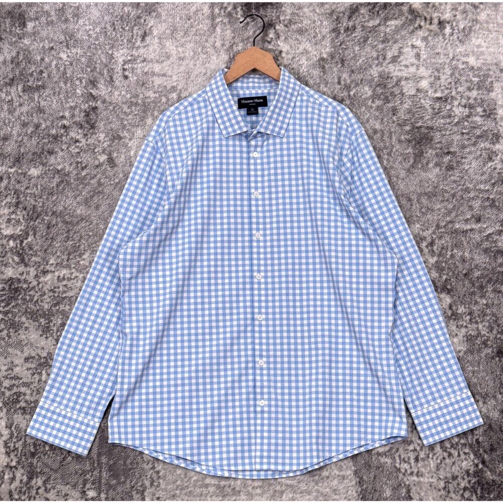 Mizzen Main Shirt XXL Mens Leeward Trim Fit Blue Gingham Check Long Sleeve